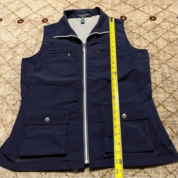 LRL Ralph Lauren Active Womens Medium Blue Zip Up Collared Vest Pockets - Picture 9 of 9